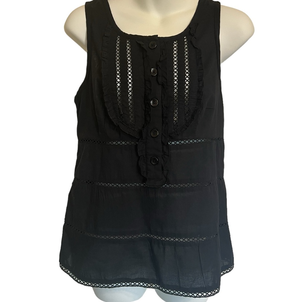 Anthropologie Odille Sleeveless Black Top with Tiny Cutouts Size 6